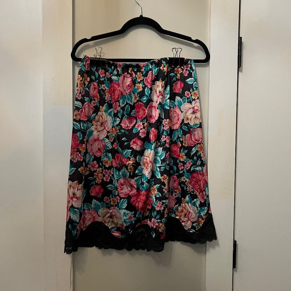 Vintage Vanity Fair Nylon Floral Midi Skirt, Size 24in